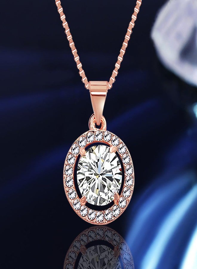Wovanoo Women 4Pieces Cubic Zirconia Jewellery Set Rhinestone Necklace Earrings Bracelet Ring Rose Gold - Image 5